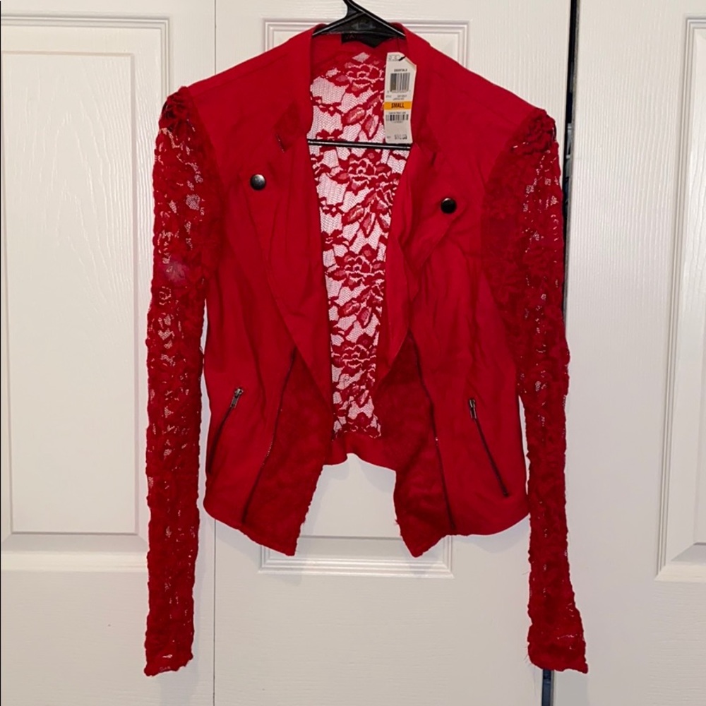 red lace blazer - NWT
